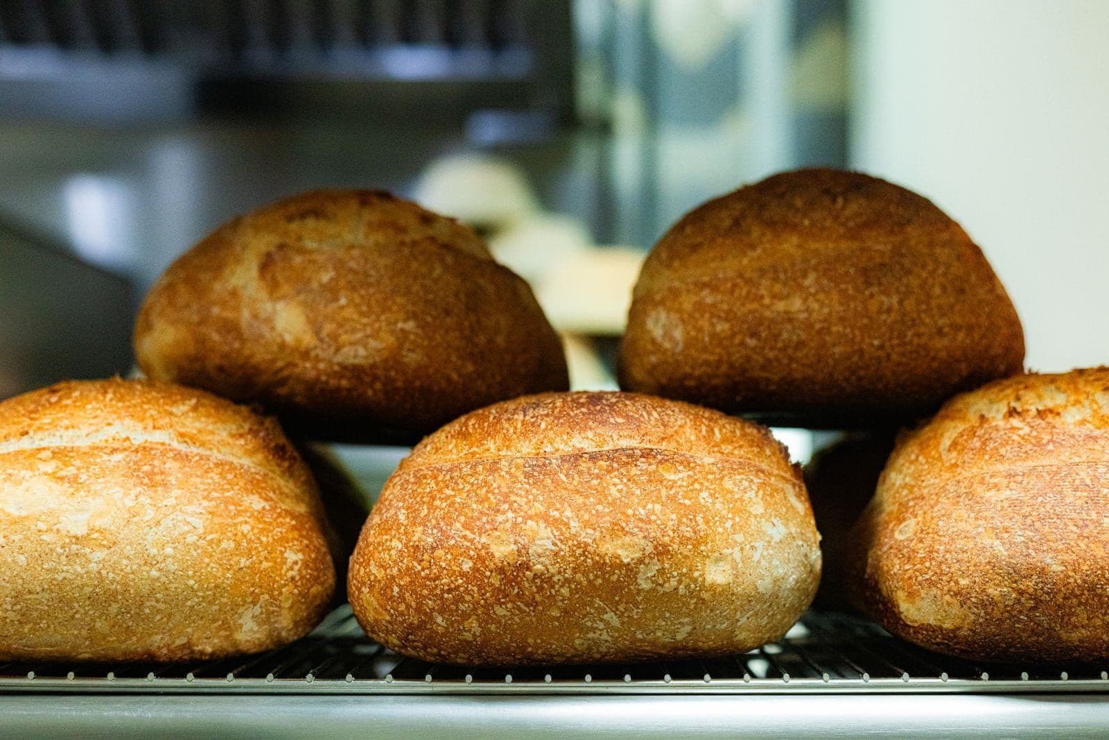 Golden crusted loaves cooling on the rack after a morning bake at the Waters Green unit